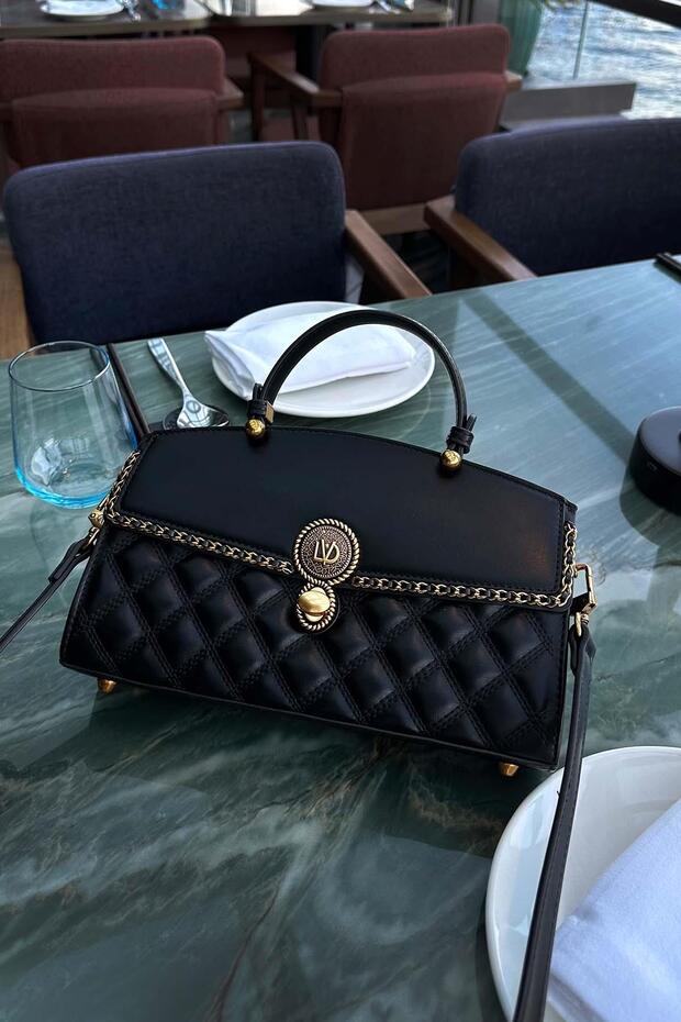 حقيبة كتف بنمط البقلاوة السوداء 930295 - 1