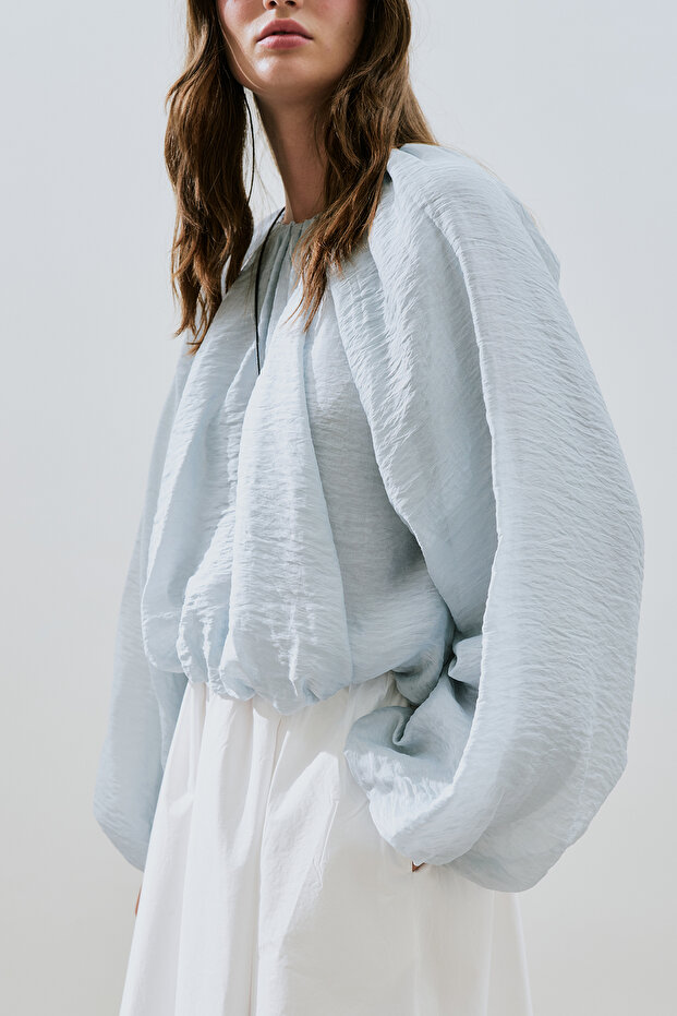 BALON FORM KISA BLUZ MAVİ - 3