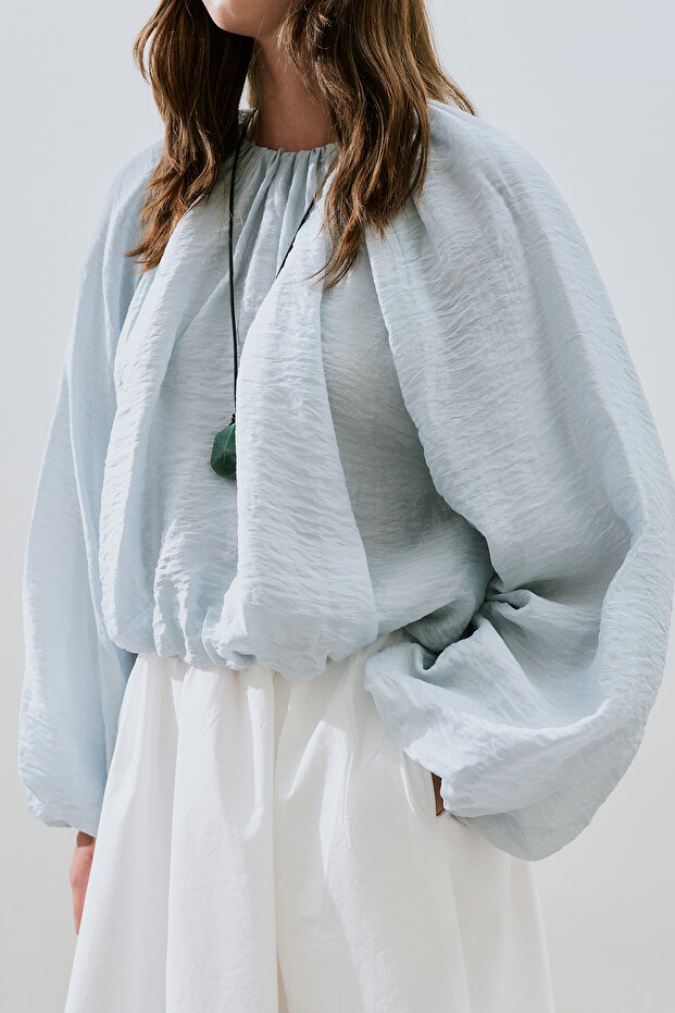 BALON FORM KISA BLUZ MAVİ - 4