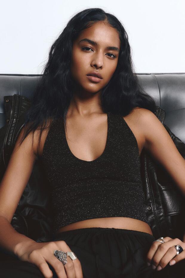 Parıltılı kumaş halter top - 1