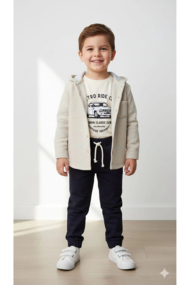 Boys' Hooded Cardigan T-Shirt and Pants 3-Piece Set