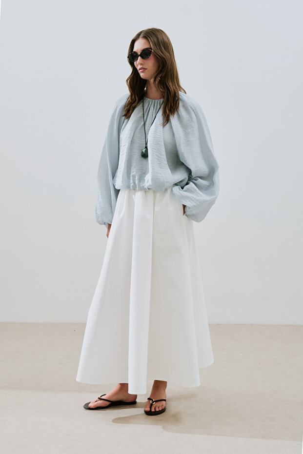 BALON FORM KISA BLUZ MAVİ - 2