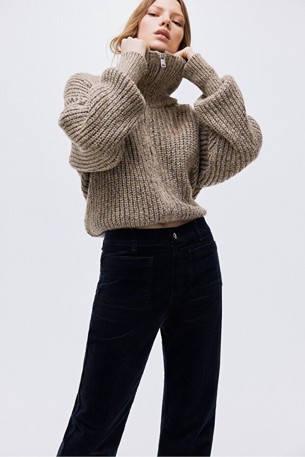 İspanyol Paça Fitilli Kadife Pantolon - 1