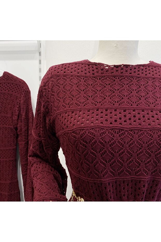 Bordo Loops Örme Triko Elbise - 4