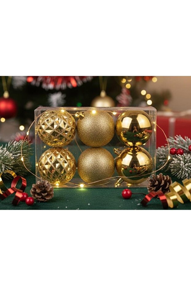 Ert-Yil-25317-Gld New Year Top Gold 10 cm 6 Pieces Pvc Boxed