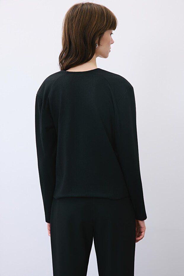 V Yaka Basic Siyah Triko Bluz - 6