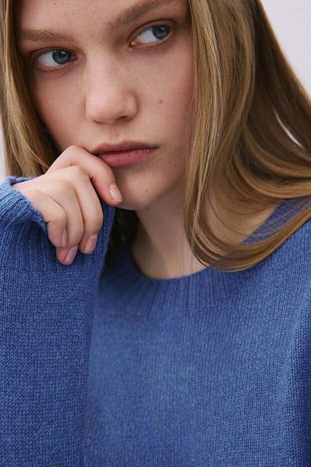 Kaşmir Basic Mavi Triko Bluz - 3