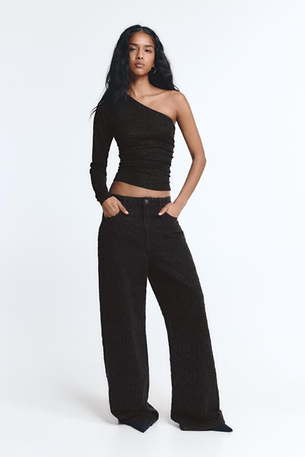 Asimetrik drapeli parlak taşlı top - 3