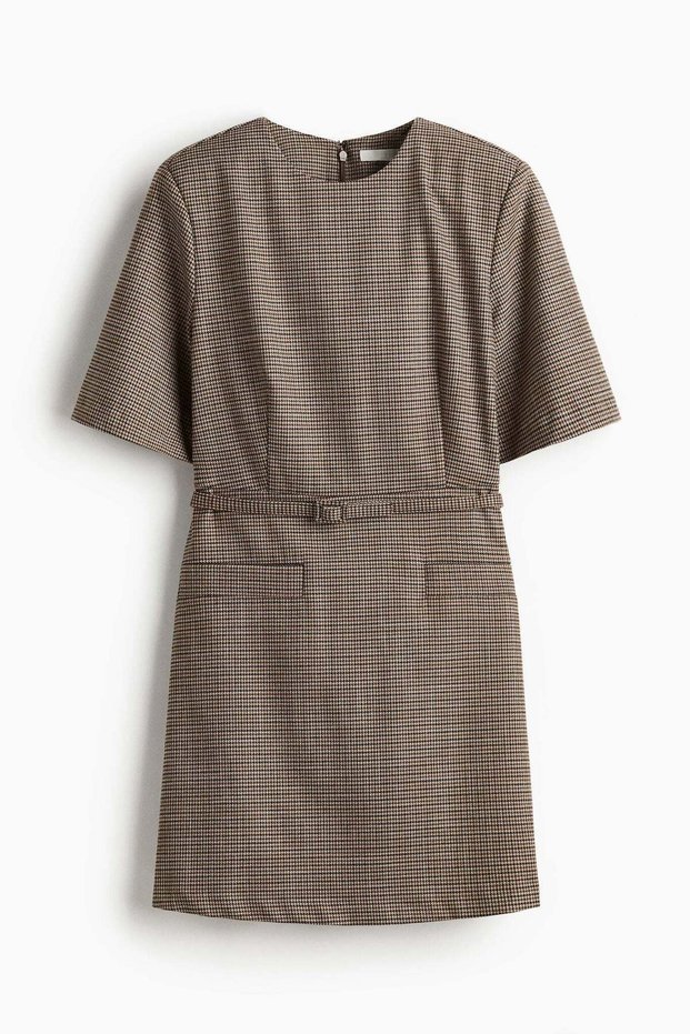 Belted shoulder-pad dress