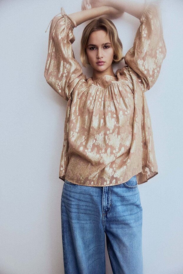 Oversized jacquard-weave blouse