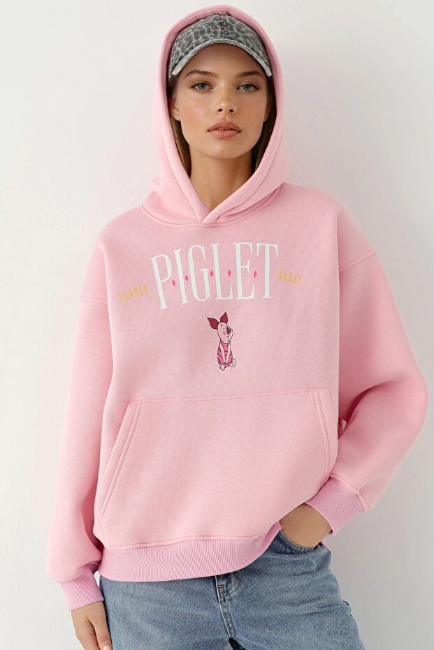 Oversize Baskılı Kapüşonlu Sweatshirt - 1