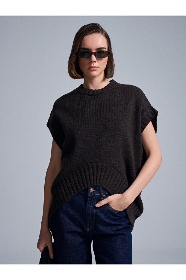 10839 Wool Blend Oversized Sweater-Brown
