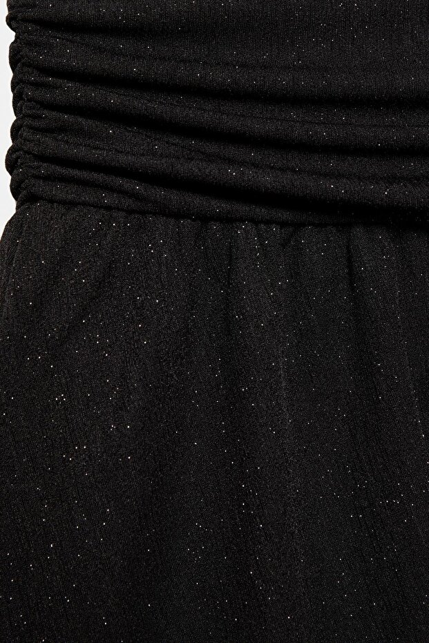 Drape detaylı taşlı fırfırlı mini etek - 7