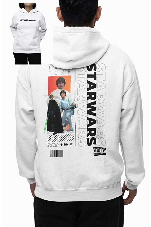 Unisex Luke Skywalker Back Printed Hooded Sweatshirt, Oversized Star Wars Themed Hoodie