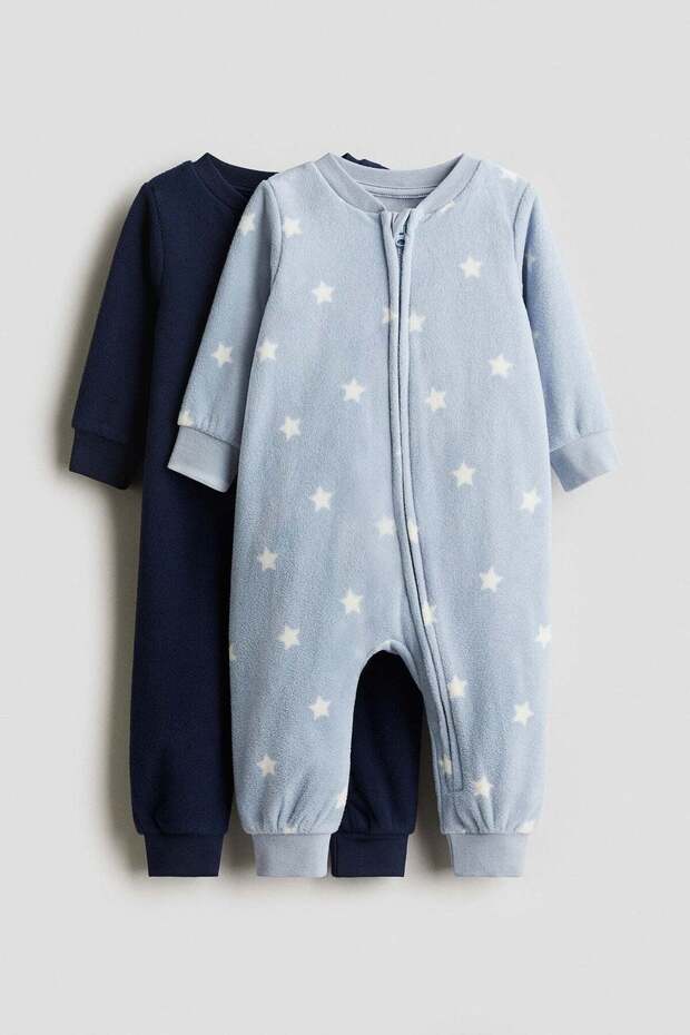 2-pack fleece zip-up sleepsuits