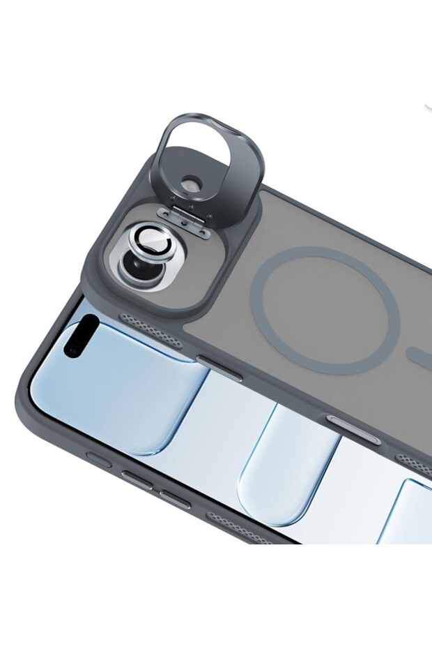 Apple iPhone 17 Air Compatible Metal Stand Buttoned Matte Lens Gift Nevada Case Phone Case