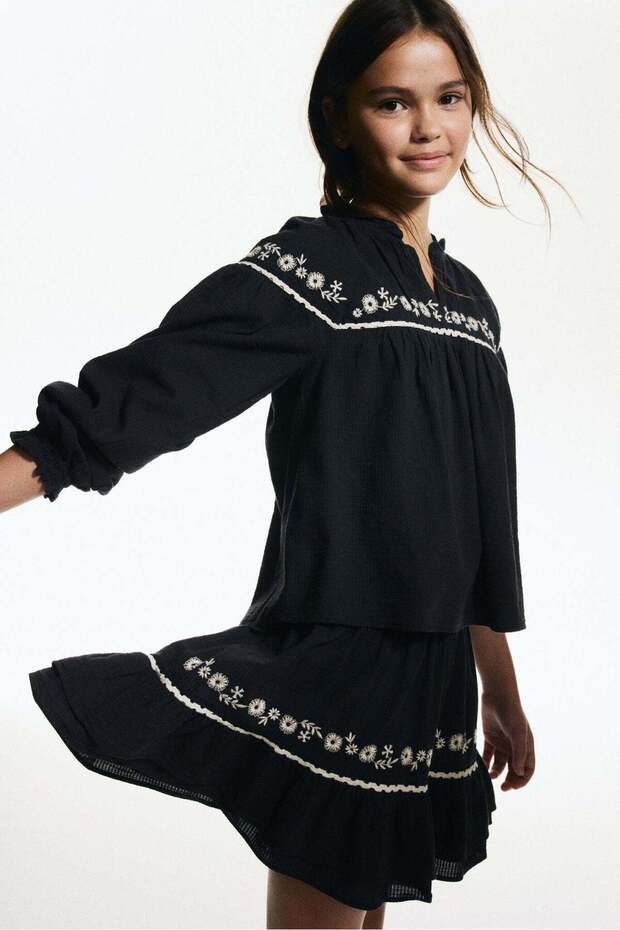 Embroidery-detail cotton skirt