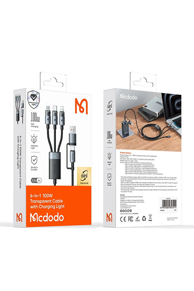 CA-7260 6in1 100W Typec iPhone Micro Şeffaf Çoklu Kablo - 4
