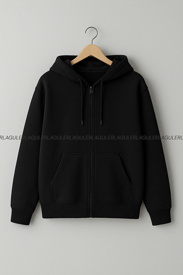 Unisex Winter Fleece-Lined Non-Pilling Zippered Pocket K Hooded Plain Hoodie Jacket