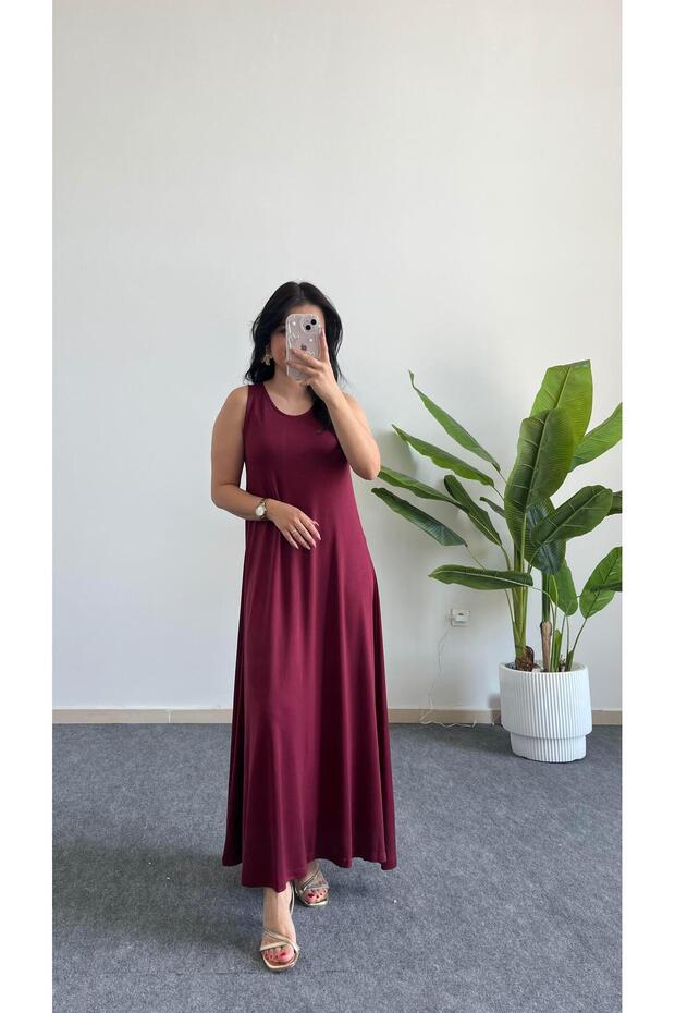 Lia Modal Basic Çan Elbise - Bordo - 4