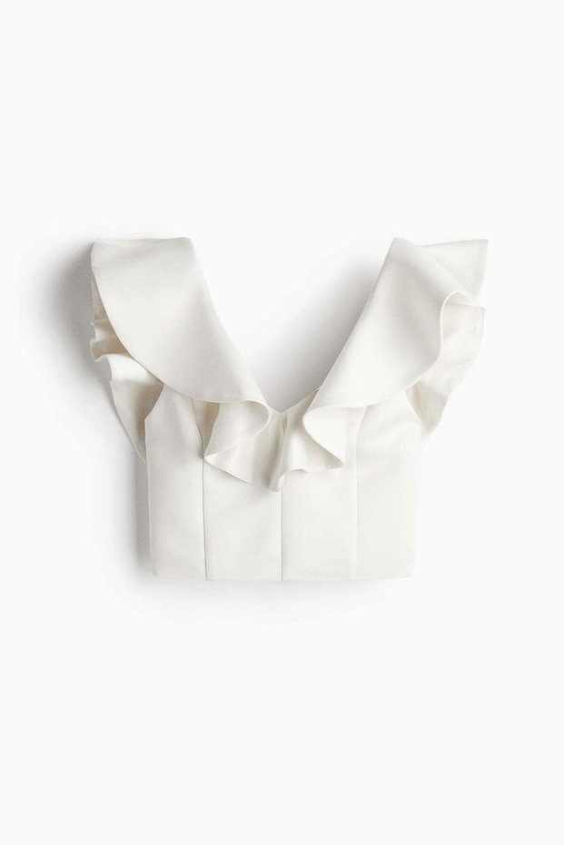 Flounce-trimmed V-neck top