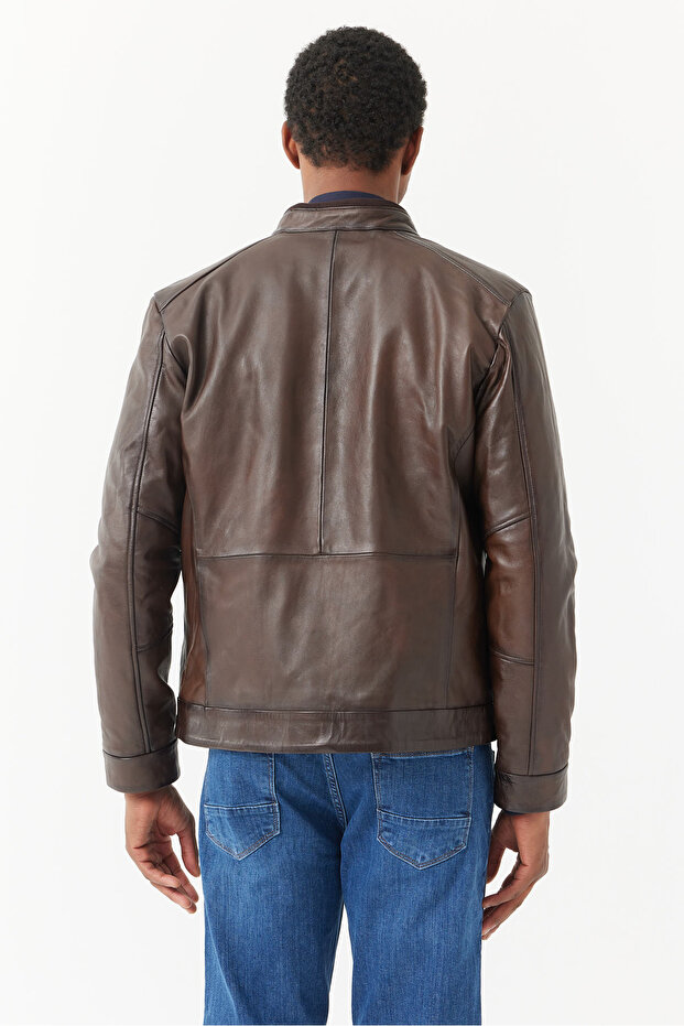 Men's Regular Leather Coat - 5