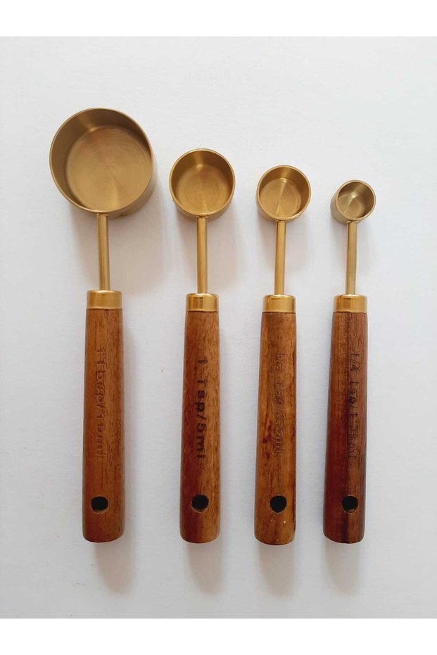 Gold Measuring Spoon Set of 4 Wooden Handle Measuring Spoons Small Quantity Measuring Spoons