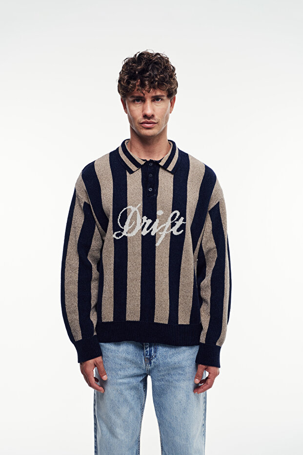 Striped Polo Neck Sweater