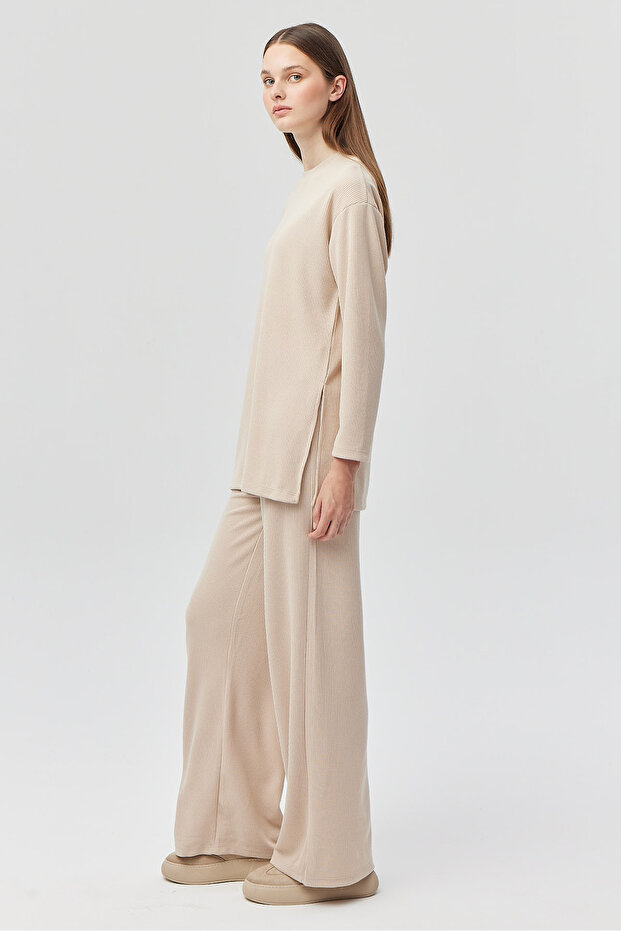 Kadın Beli Lastikli Örme Pantolon - 4