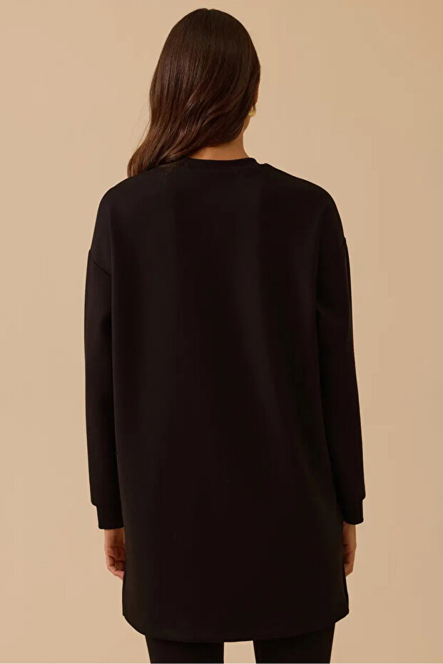 Kadın Çiçek Baskılı Sweatshirt - Siyah - 2