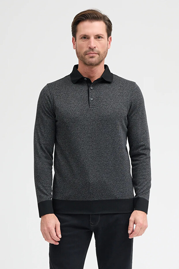 Men's Polo Neck Long Sleeve Sweatshirt