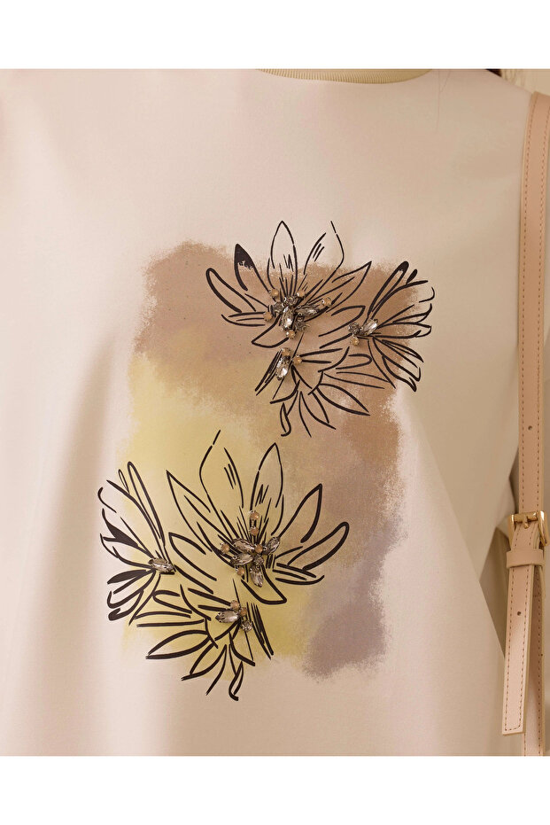 Baskılı Taş Detaylı Sweatshirt - 5