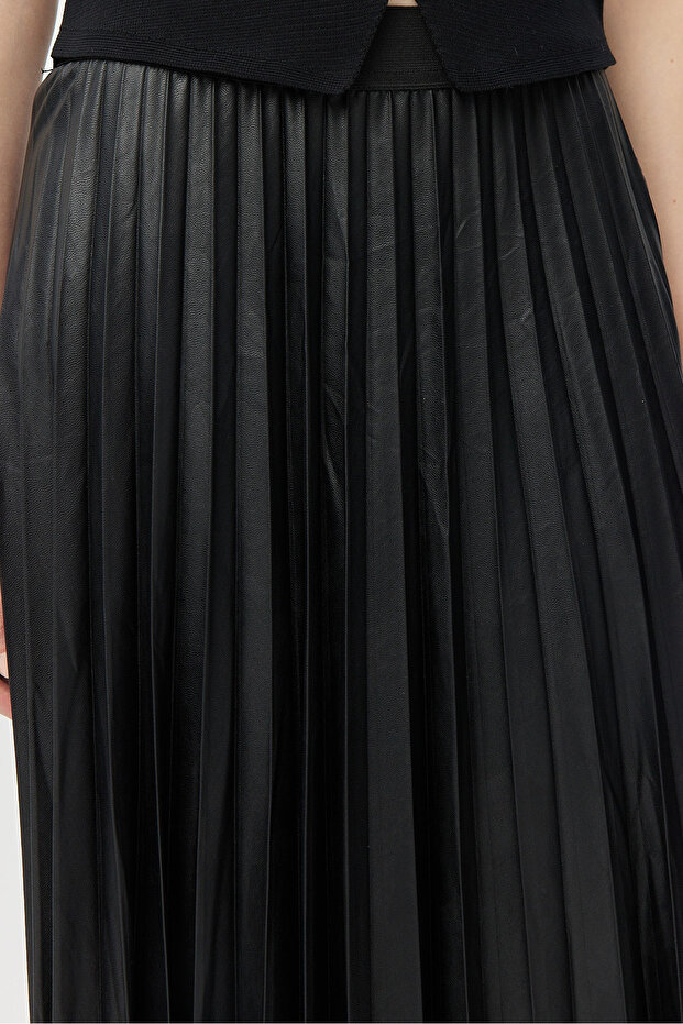 Kadın Piliseli Deri Etek - 6