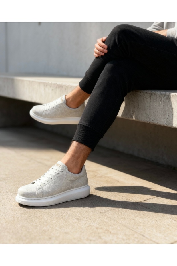 044 White Patterned Men's Casual Shoes - 3