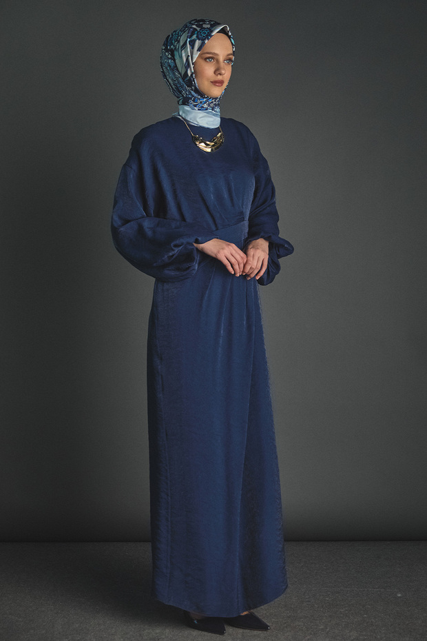 Drape Detaylı Jakarlı Elbise - 3