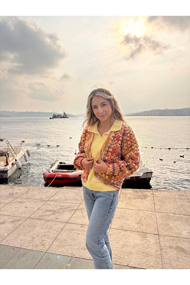 El Örmesi Çok Renkli Yün Hırka - 3