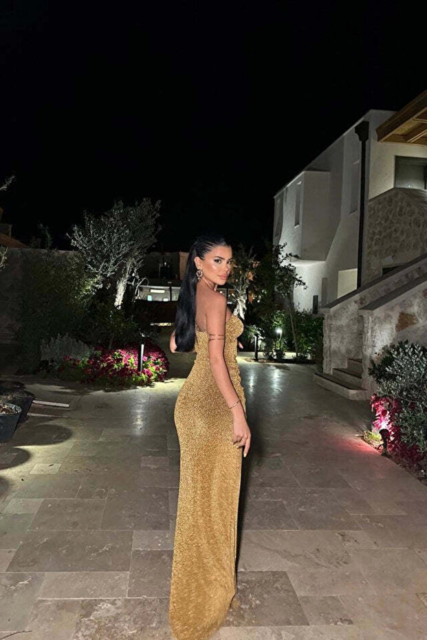 Sophia Gold Strapless Dress