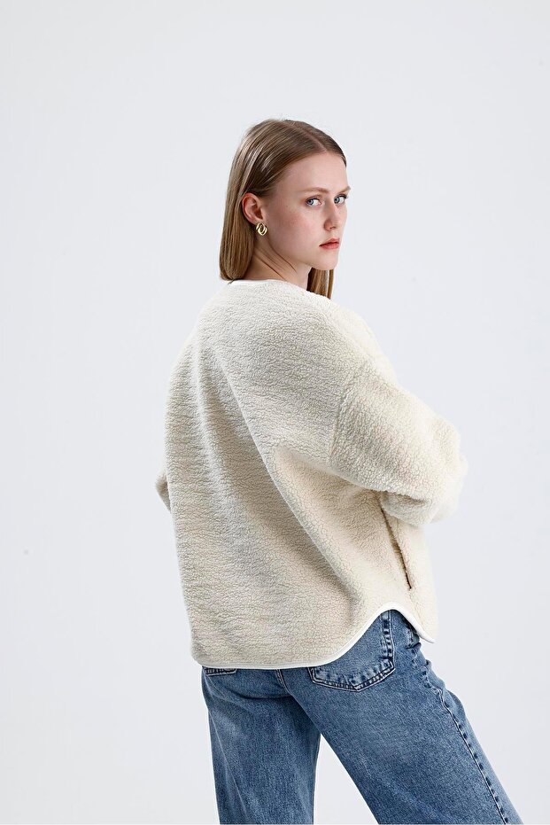 سترة فروي مبطنة بالصوف مع أزرار - حجر - 5