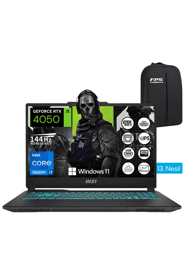 MSI Cyborg 15 i7-13620H RTX4050 24GB RAM 512GB SSD 15.6" FHD IPS 144Hz W11 Taşınabilir Bilgisayar