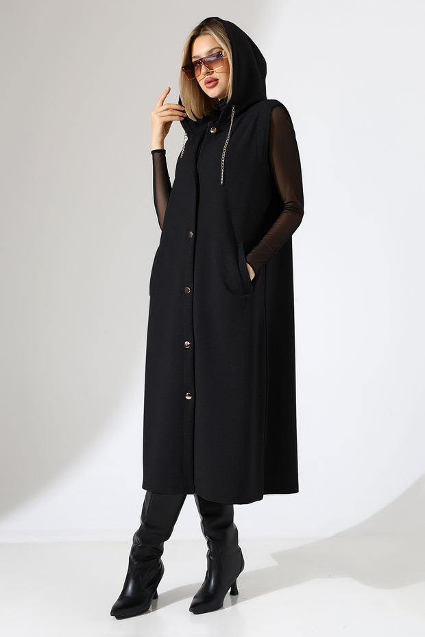 Karas Women's Comfortable Fit Hooded Ottoman Vest & Hijab Vest - Black