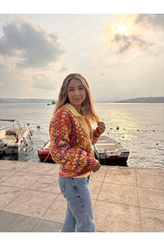 El Örmesi Çok Renkli Yün Hırka - 4