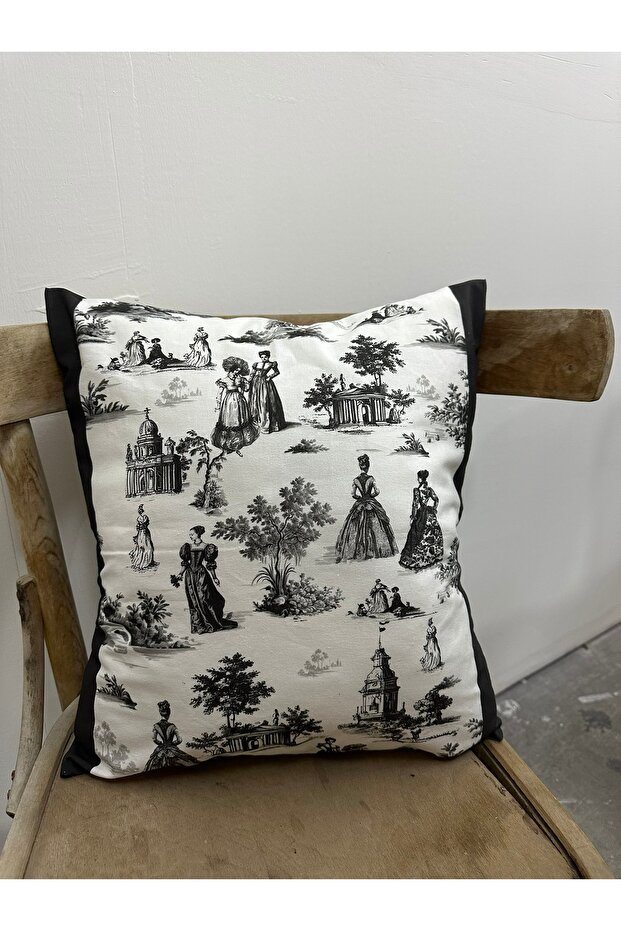Toile De Jouy Paris Throw Pillow Case 43X43 cm | 100% Cotton Digital Printed | Classic French Style Decor