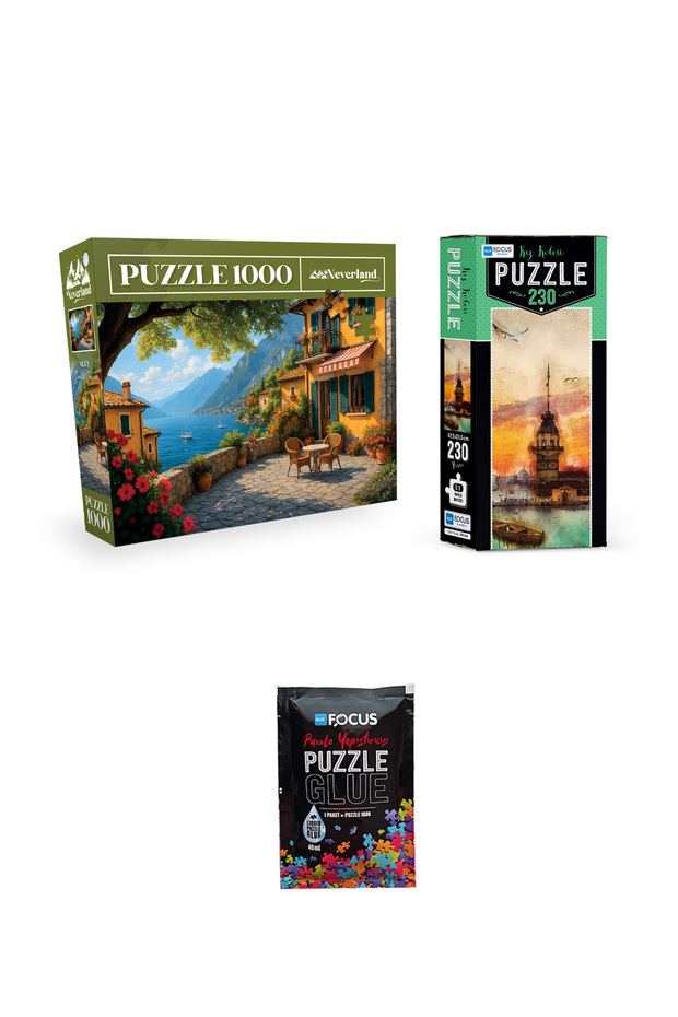 1000 Piece Puzzle Sunny Terrace and 230 Piece Girl's Tower and Puzzle Adhesive