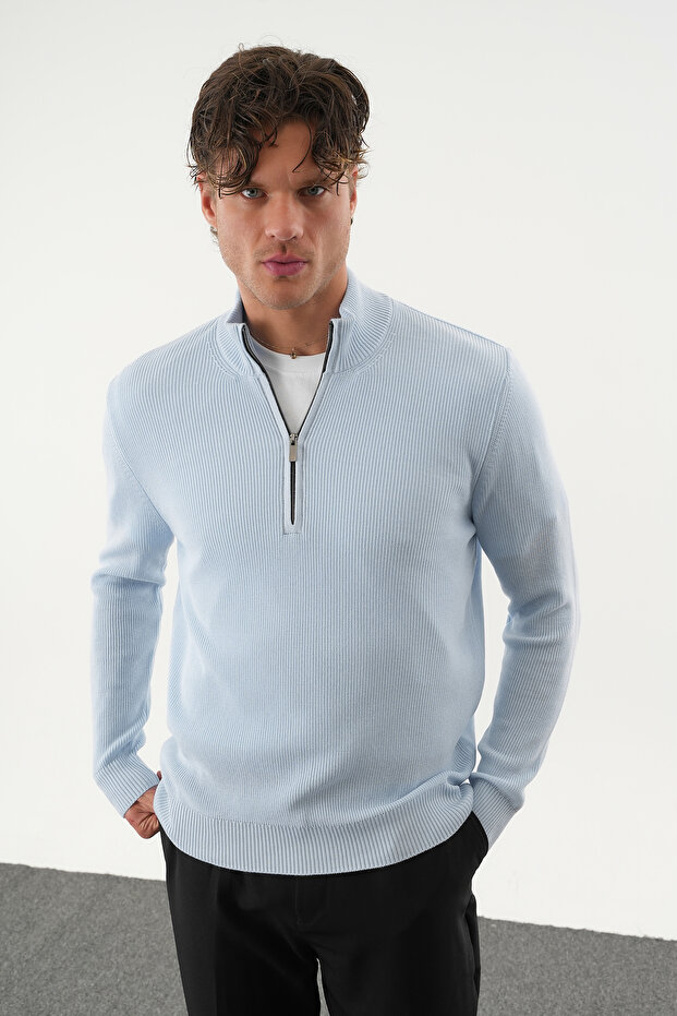 سترة تريكو أساسية للرجال بقصة عادية ونصف سحاب - 1