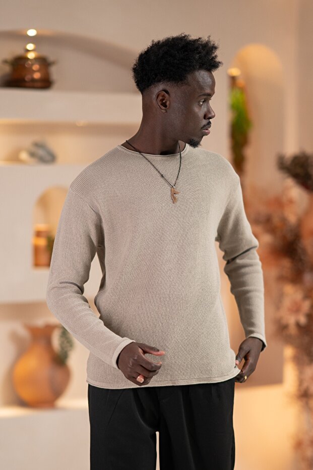 Regular Fit Stretch Fabric Self Striped Transitional Sports Sweater