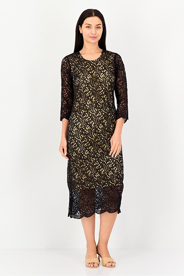 Women Lace Midi Dress, Black