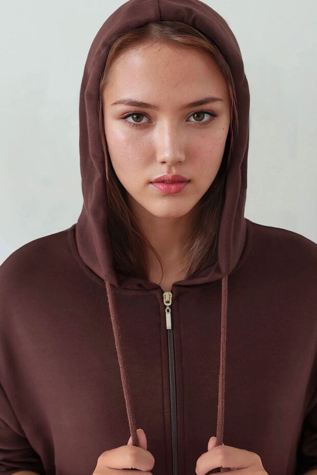 Modal Touch Fermuarlı Kapşonlu Sweatshirt - 5