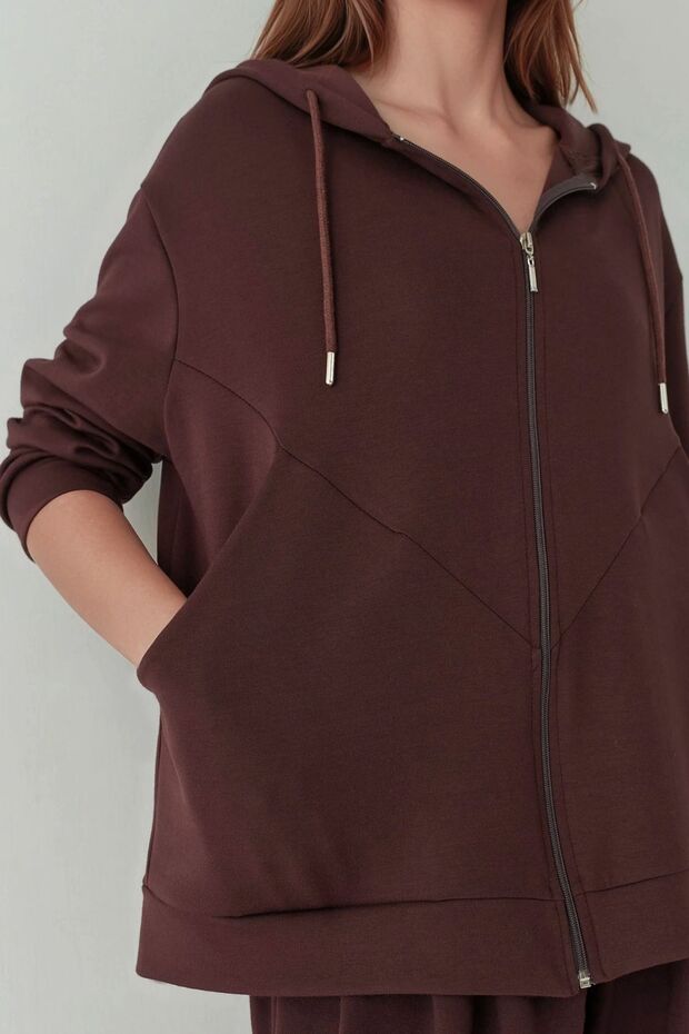 Modal Touch Fermuarlı Kapşonlu Sweatshirt - 6