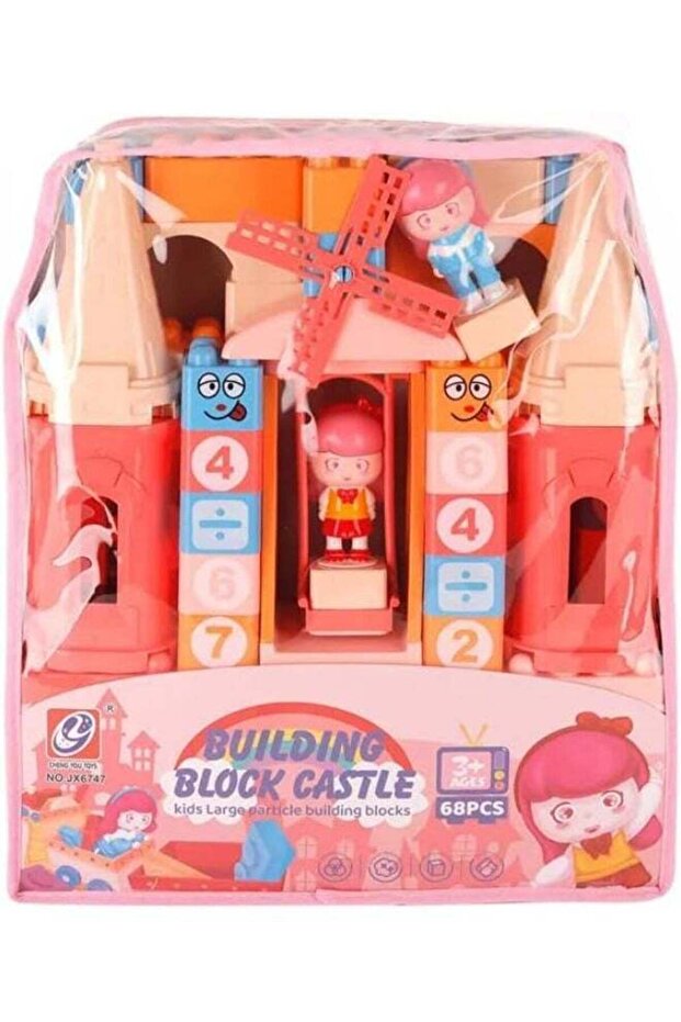 Building Block Castle Playset for Kids - 68 Piece Large Particle Construction Set