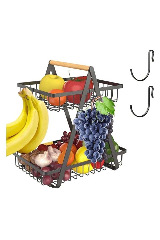 Captaintech 2 Tier Fruit Basket, Metal Fruit Bowl Bread Baskets Detachable Fruit Holder Fruit Tray